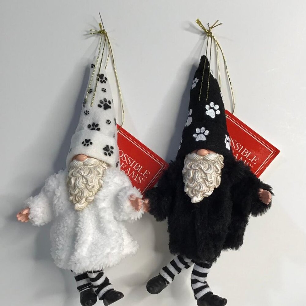Dept 56 Possible Dreams FURRY PET WHITE &‎ Black Gnome Ornaments 6010645 - New